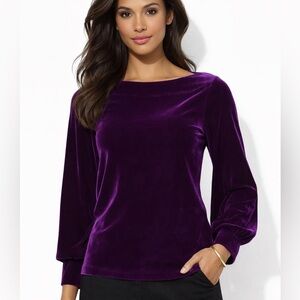 Lauren Ralph Lauren Petite Purple Velvet Long Sleeve Top | PS